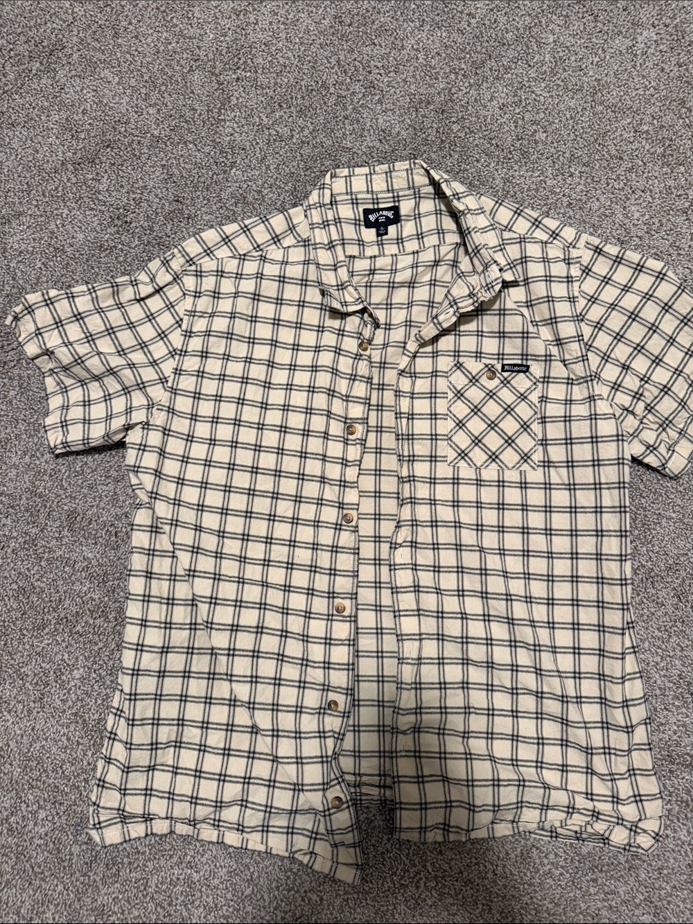 Billabong Cream and Black Plaid Short-Sleeve Button-Up Shirt